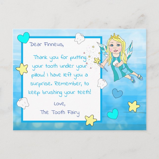 Add your Child's Name to this Tooth fairy Card (Front)