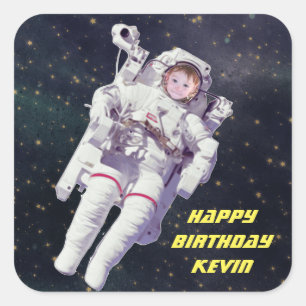 Add Your Child's Photo Astronaut Birthday Square Sticker