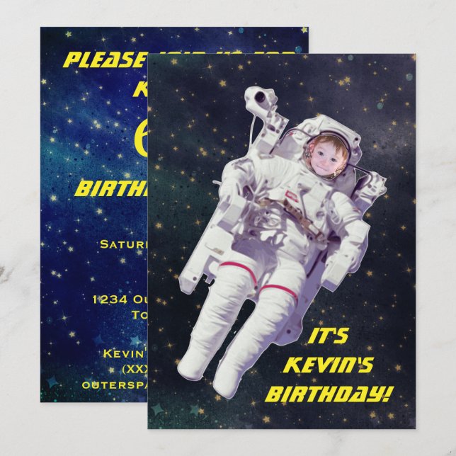 Add Your Child's Photo Astronaut Space Birthday Invitation (Front/Back)