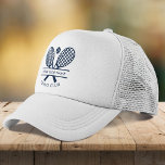 Add Your Club Name Tennis Icons Navy Blue Trucker Hat<br><div class="desc">Easily customise this hat by adding your club or society name by clicking the "Personalise" button. You can change the background, fonts, and patch colour by clicking the "Edit with Design tool". Perfect for any club, business, or school society. Order as many or as fewer as required. There's no setup...</div>