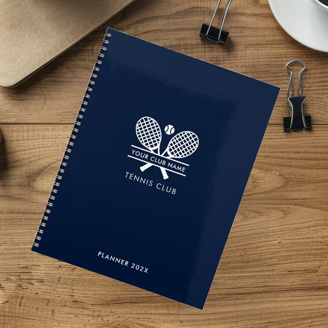 Add Your Club Name Tennis Rackets Navy Blue 2025 Planner (Your Country Club Tennis Team Navy Blue Annual Planner)