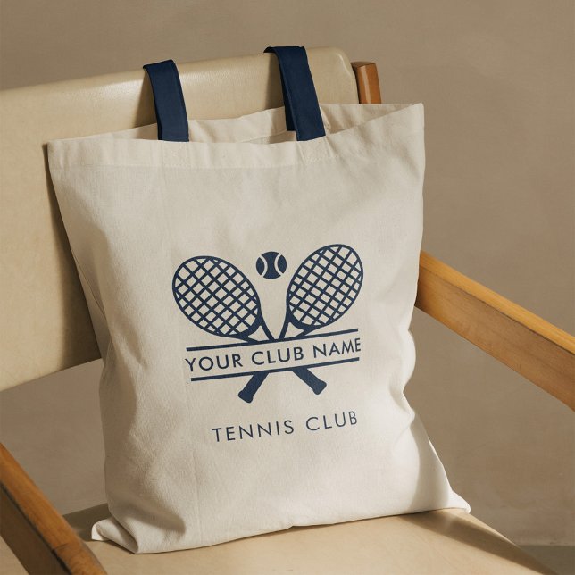 Add Your Club Name Tennis Team Navy Blue Tote Bag (Tennis Club Team Swag Navy Blue Handles Tote Bag)