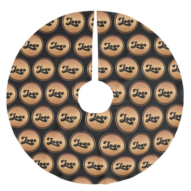 Add Your Company Business Custom Gold Logo Pattern Brushed Polyester Tree Skirt (Front)