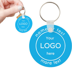 Add your company business shop logo bright blue key ring