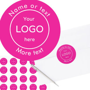 Add your company business shop logo pink  classic round sticker