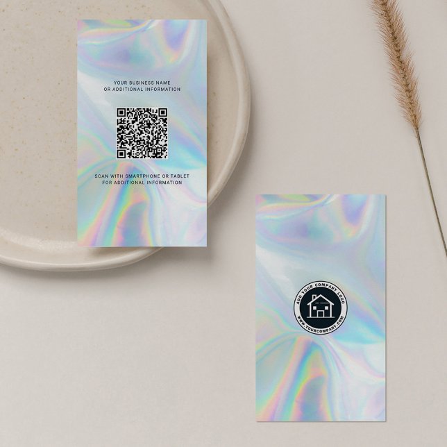 Add Your Company Logo and QR Code DIY Holographic Business Card (Real Estate Agent Holographic QR Code Brand Logo Business Card)
