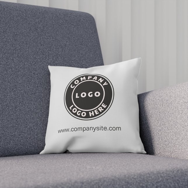 Add Your Company Logo Business Brand Grey Cushion (Business Logo Elegant Off White Throw Pillow)