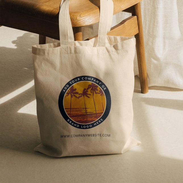 Add Your Company Logo Trade Show Business Website Tote Bag (Beach Business Logo Elegant Custom Tote Bag)