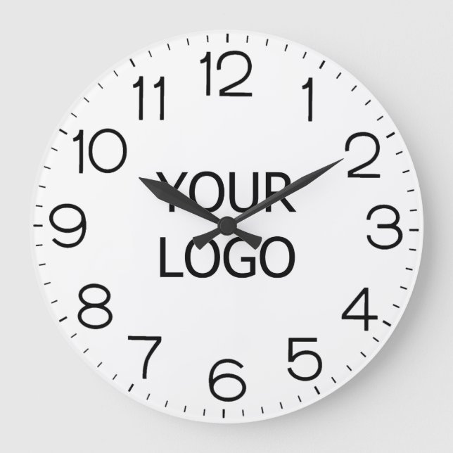 Add Your Company's Logo Small Business White Base Large Clock (Front)