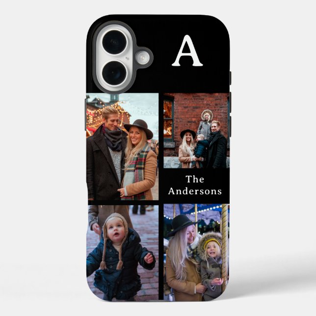 Add Your Custom 4 Photo, Monogrammed & Family Name Case-Mate iPhone Case (Back)
