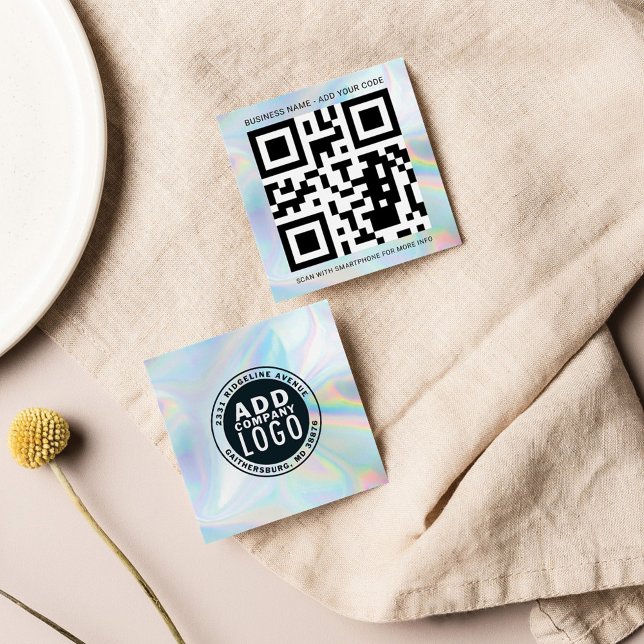 Add Your Custom Logo and QR Code Holographic Square Business Card (QR Code Company Logo Square Business Card)