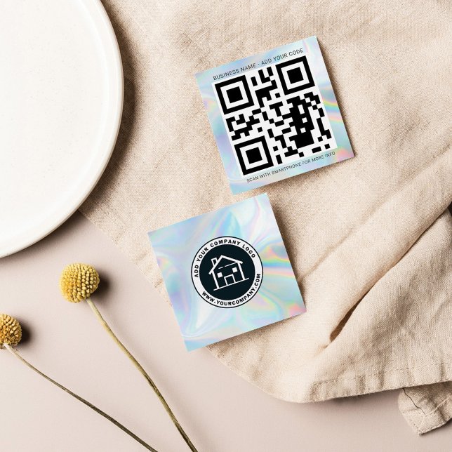 Add Your Custom Logo and QR Code Holographic Square Business Card (Creator Uploaded)