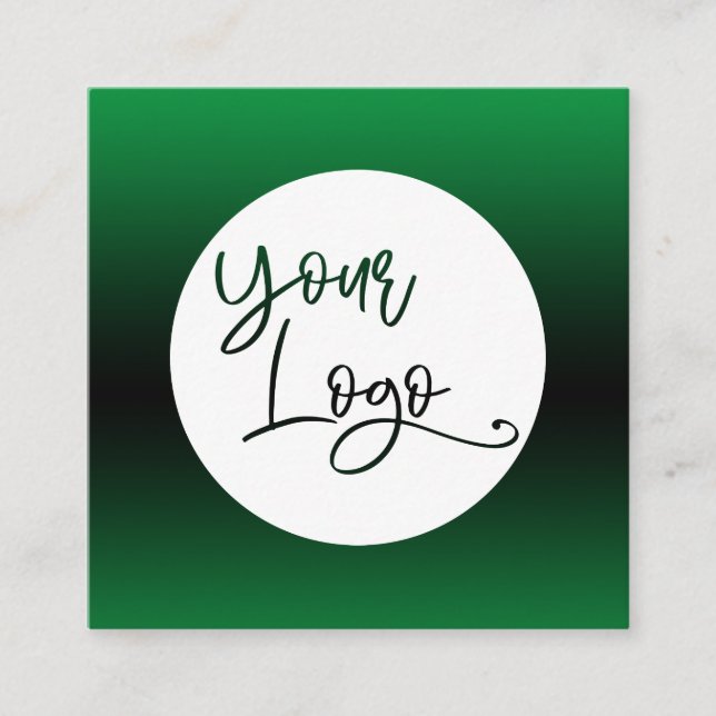 Add Your Custom Logo Bright Green and Black Ombre Square Business Card (Front)