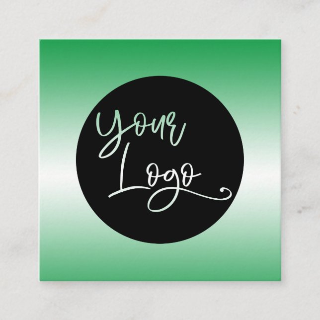 Add Your Custom Logo Bright Green and White Ombre Square Business Card (Front)