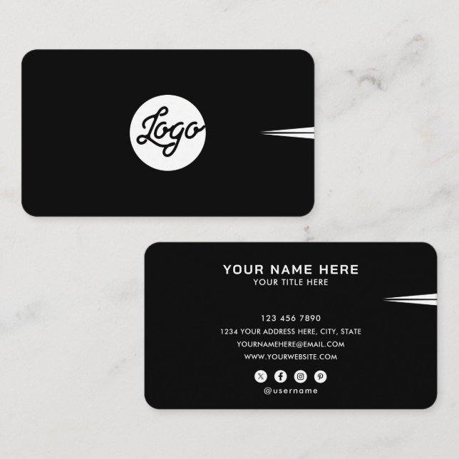 Add Your Custom Logo Circle Professional Black Business Card (Front/Back)