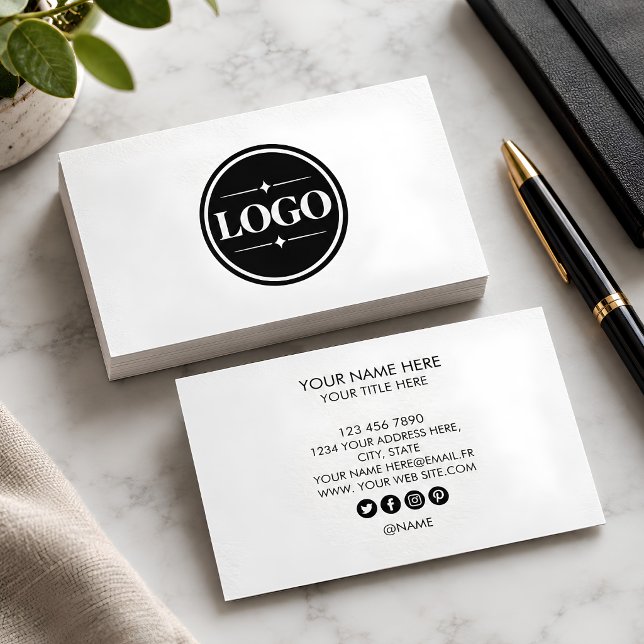Add your custom logo circle professional Withe Business Card (Creator Uploaded)