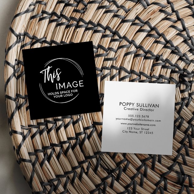 Add Your Custom Logo Elegant, Minimal Black Square Business Card (Creator Uploaded)