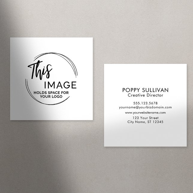 Add Your Custom Logo Elegant, Minimal White Square Square Business Card (Creator Uploaded)