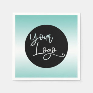 Add Your Custom Logo Light Teal and White Ombre Napkin