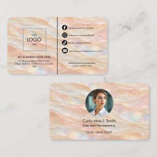Add your custom logo modern opal marble rose gold  business card