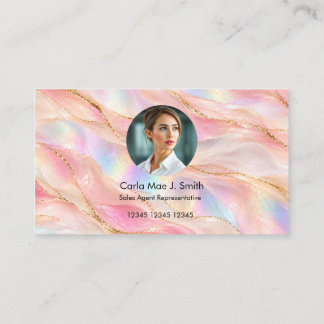 Add your custom logo modern pink marble rose gold  business card