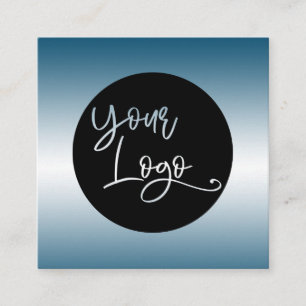 Add Your Custom Logo Ocean Blue and White Ombre Square Business Card