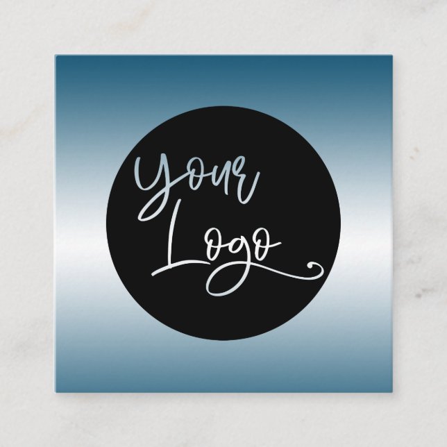 Add Your Custom Logo Ocean Blue and White Ombre Square Business Card (Front)