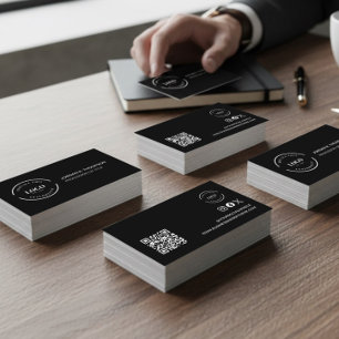 Add your custom logo QR code black Modern Design Business Card