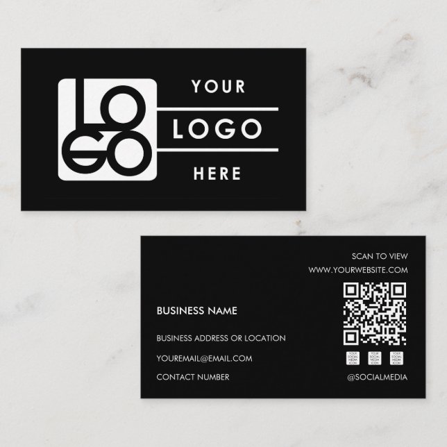 Add Your Custom Logo Rectangle Professional Black Business Card (Front/Back)