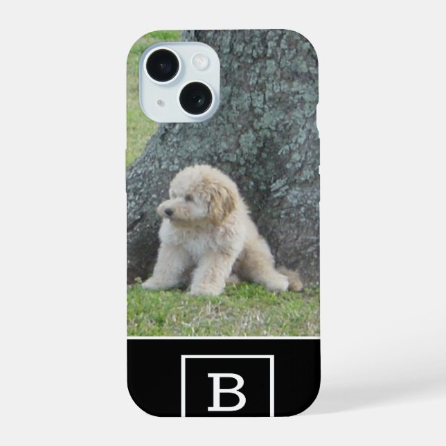 Add Your Custom Photo & Monogram Initial Black iPhone 15 Case (Back)