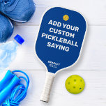 Add Your Custom Pickleball Saying, Quote Name Text Pickleball Paddle<br><div class="desc">Make this pickleball paddle your very own - easily add your custom text - humourous pickleball saying, quote, name, inside joke, etc. Easily change the background colour too. Add 2 lines of custom text to the bottom edge to personalise further - club name, location, player's name, phone number, etc. Or...</div>