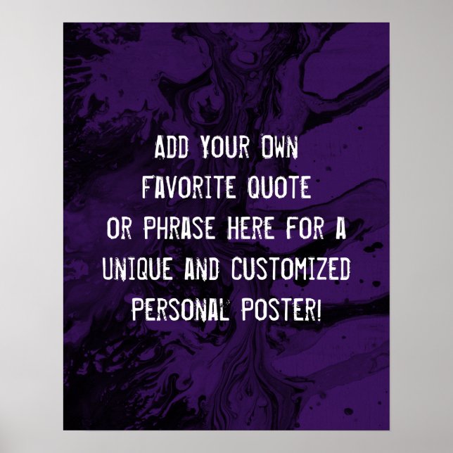 Add Your Custom Quote Black Marble, Deep Purple Poster (Front)