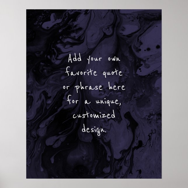 Add Your Custom Quote Black Marble, Dusty Purple Poster (Front)