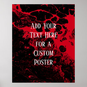 Add Your Custom Text Black & Cherry Red Marble Poster