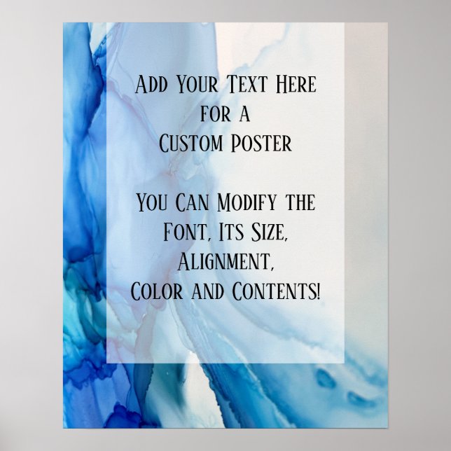 Add Your Custom Text Blue Abstract Alcohol Ink Poster (Front)