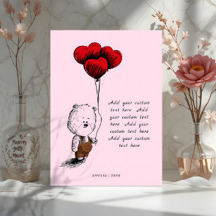 Add Your Custom Text Teddy bear valentines day Holiday Card