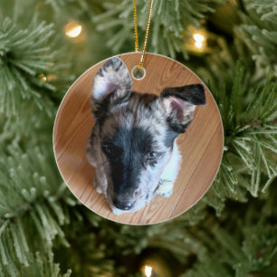Add Your Cute Custom Puppy Photo Double-sided Ceramic Tree Decoration