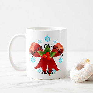 Add Your Date Merry Christmas Red Ribbon Coffee Mug