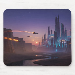 Add Your Desi   Neon Cyberpunk Glass Dome City Mou Mouse Mat