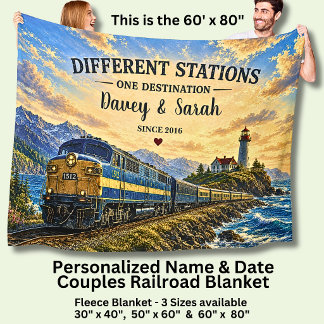 Add Your Details Diesel Train & Lighthouse Couples Fleece Blanket