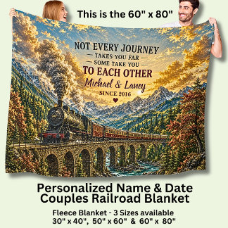 Add Your Details Steam Train on Bridge Couples  Fleece Blanket