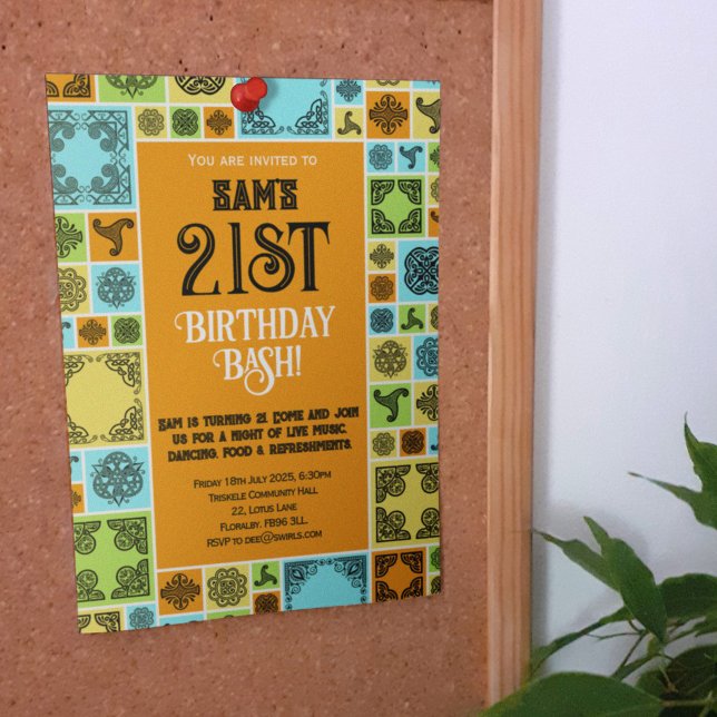 Add Your Event Decorative Tile Orange Green Border Invitation (Creator Uploaded)