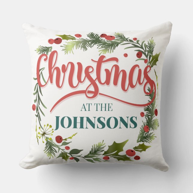 Add Your Family Name Christmas Elegant Cushion (Front)