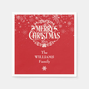 Add Your Family Name Snowflakes Merry Christmas Napkin
