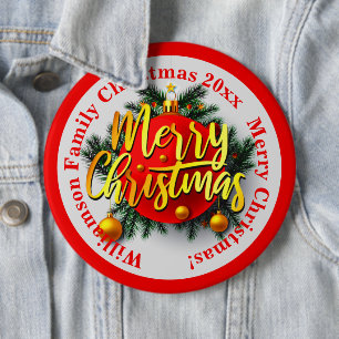 Add your Family Name Year Christmas Message Red B 6 Cm Round Badge