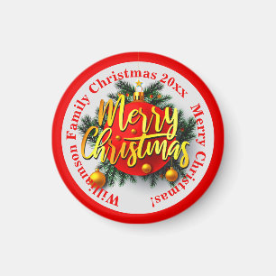 Add your Family Name Year Christmas Message Red Magnet