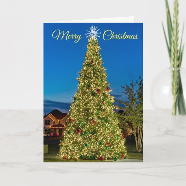 Add your family photo inside, Decorated Tree, Holiday Card (Front)