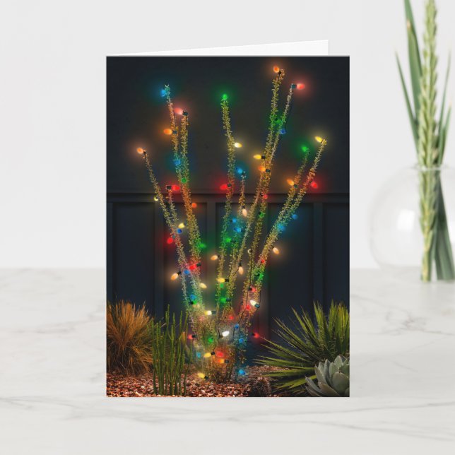 Add your family photo inside, Glowing Ocotillo, Holiday Card (Front)