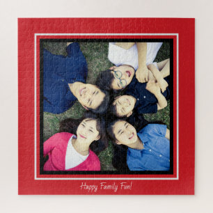 Add Your Favourite Photo Red Black Border Custom Jigsaw Puzzle