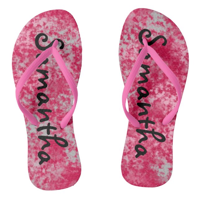 Add your First Name Cute Abstract Pink Colour Flip Flops (Footbed)